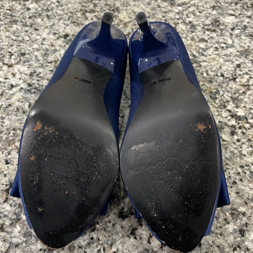 Nina Blue Satin Peep Toe Heels - Picture 9 of 11